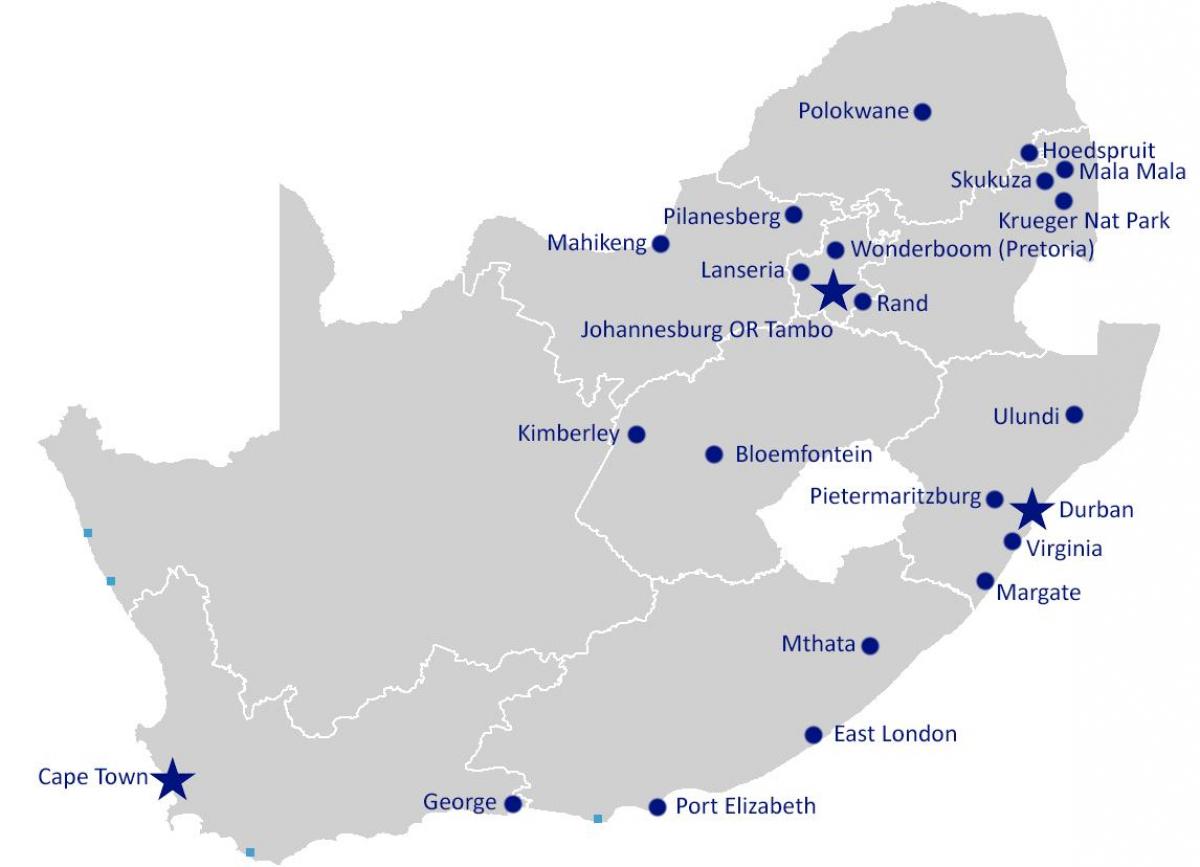 Mapa dos aeroportos da África do Sul