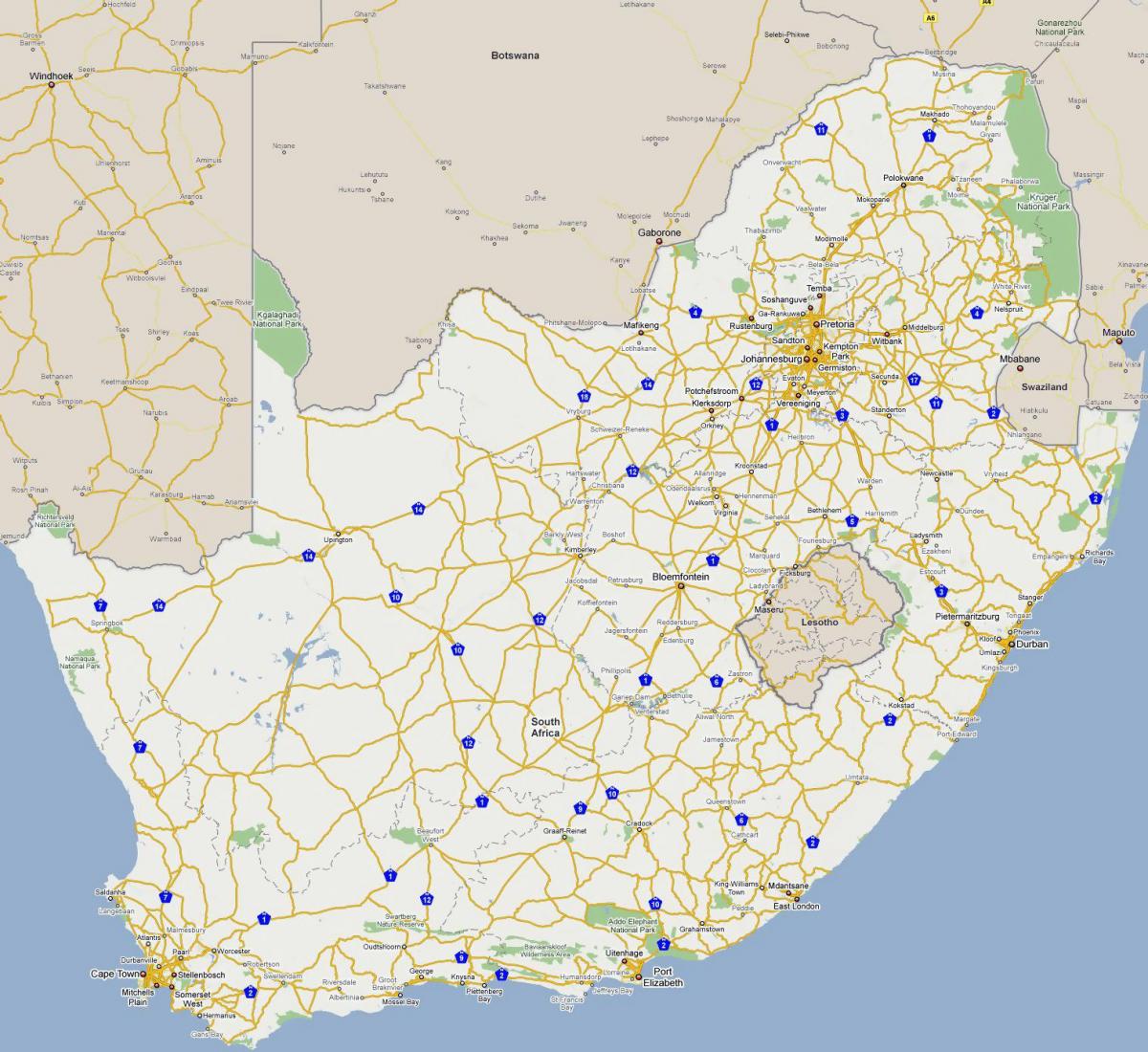 Mapa das auto-estradas da África do Sul
