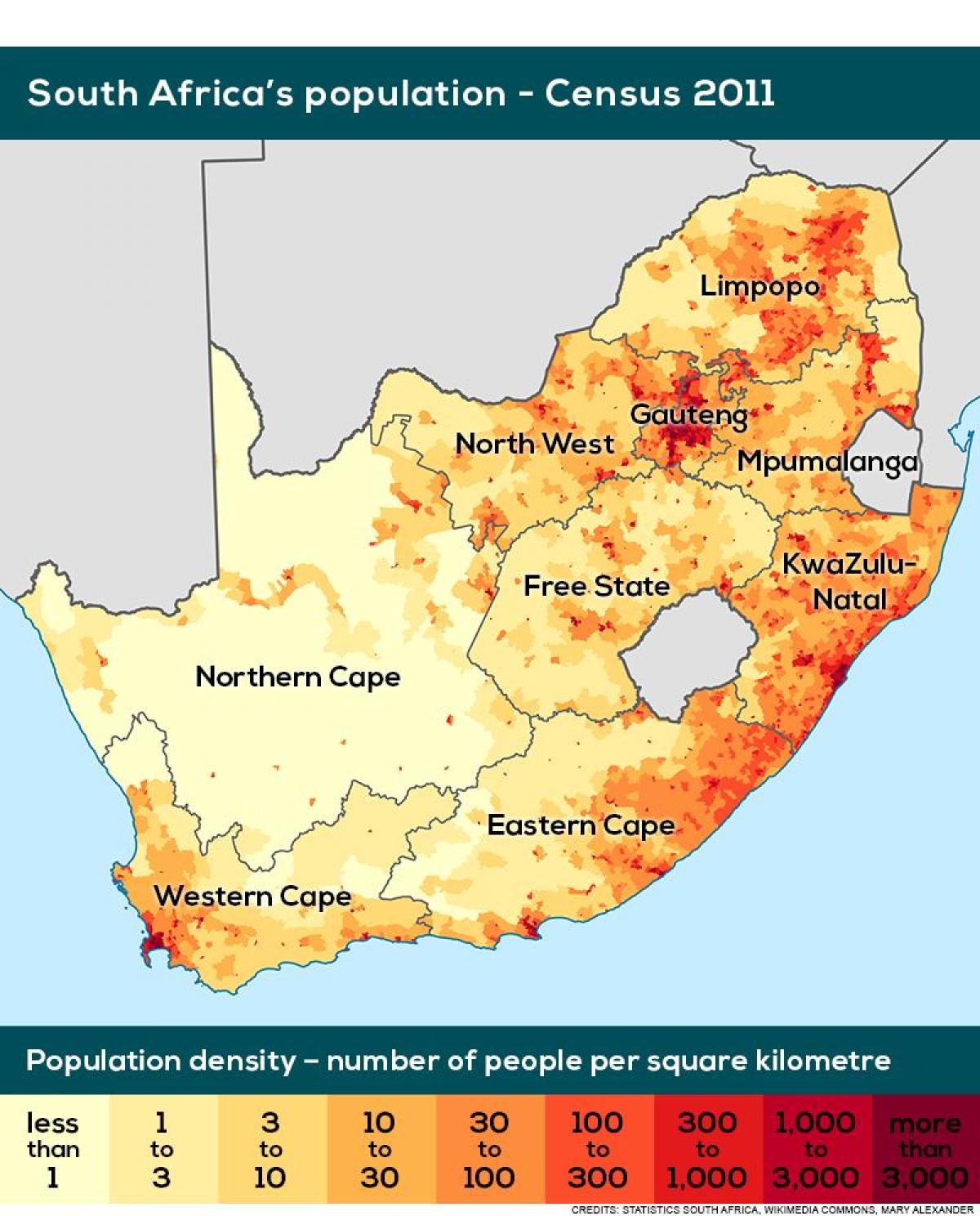 Mapa de densidade da África do Sul