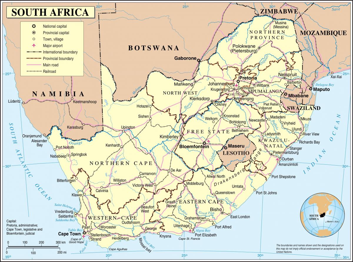 Mapa do país África do Sul
