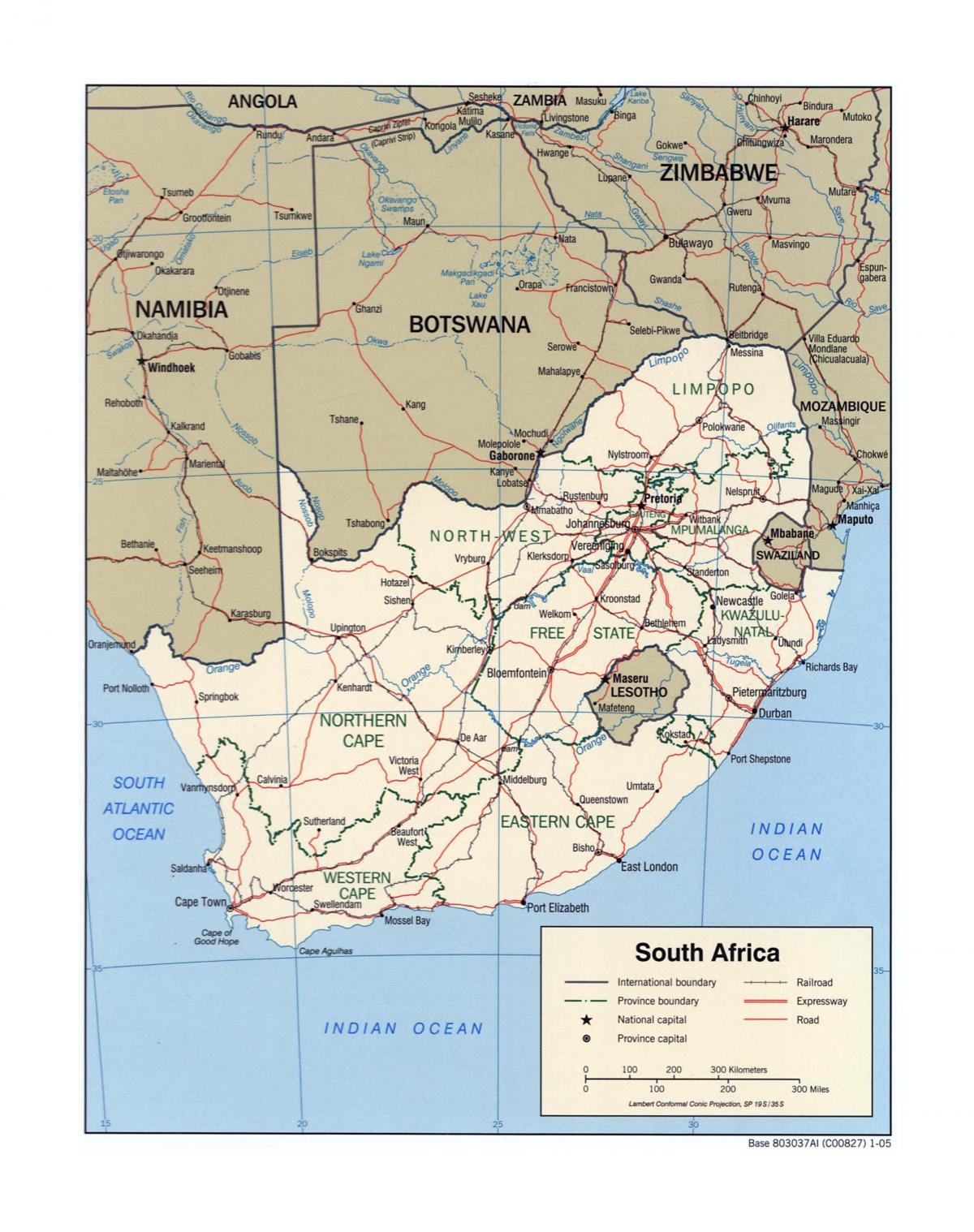 Mapa da África do Sul com as principais cidades