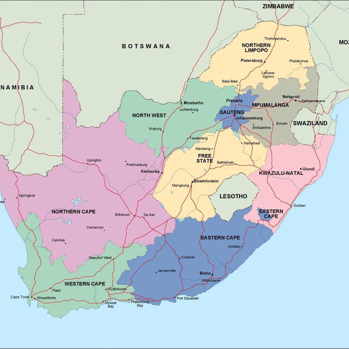 Mapa administrativo da África do Sul