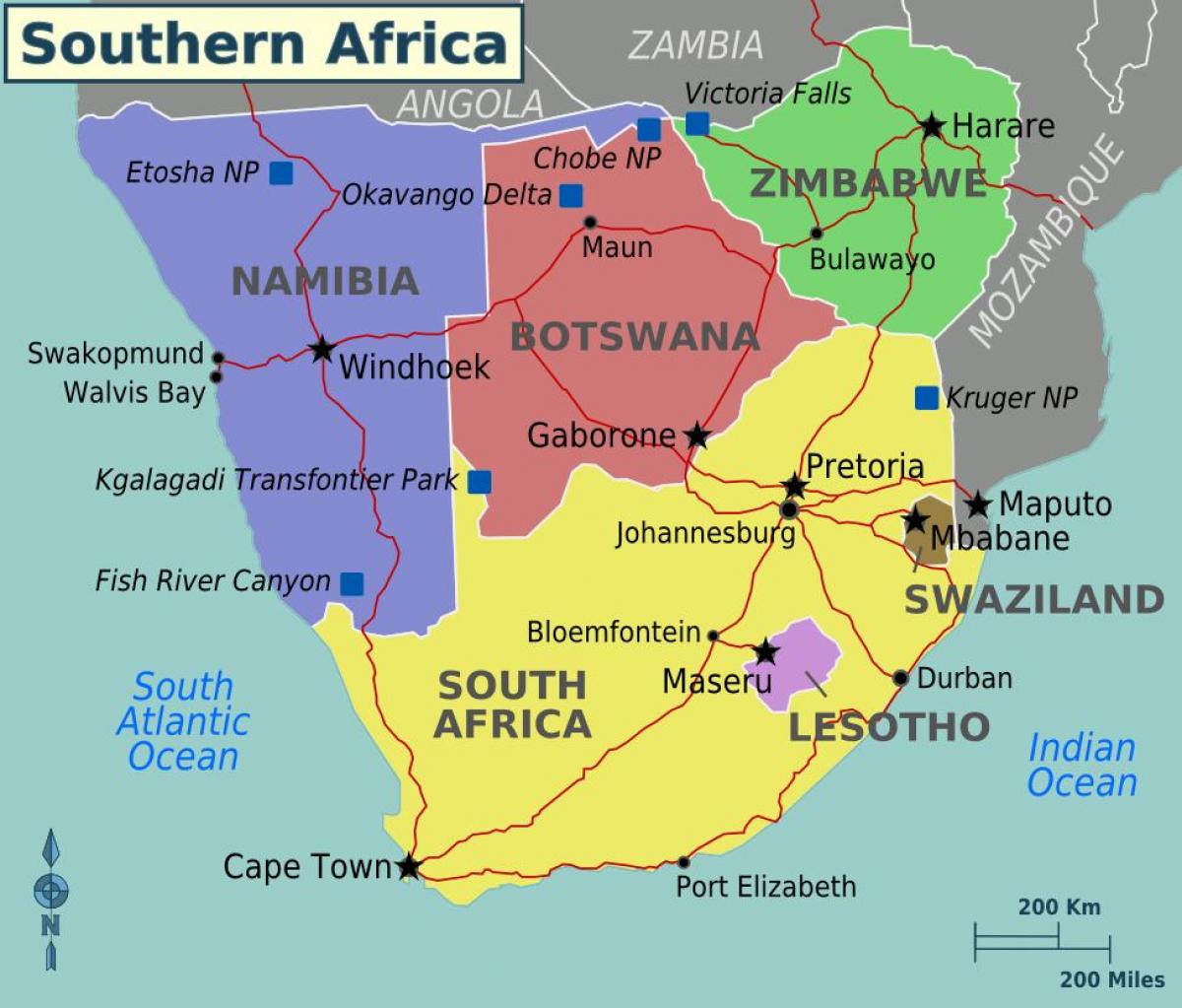 Mapa das zonas da África do Sul