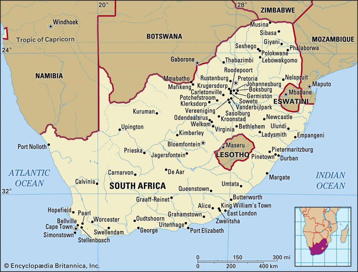 África do Sul sobre um mapa